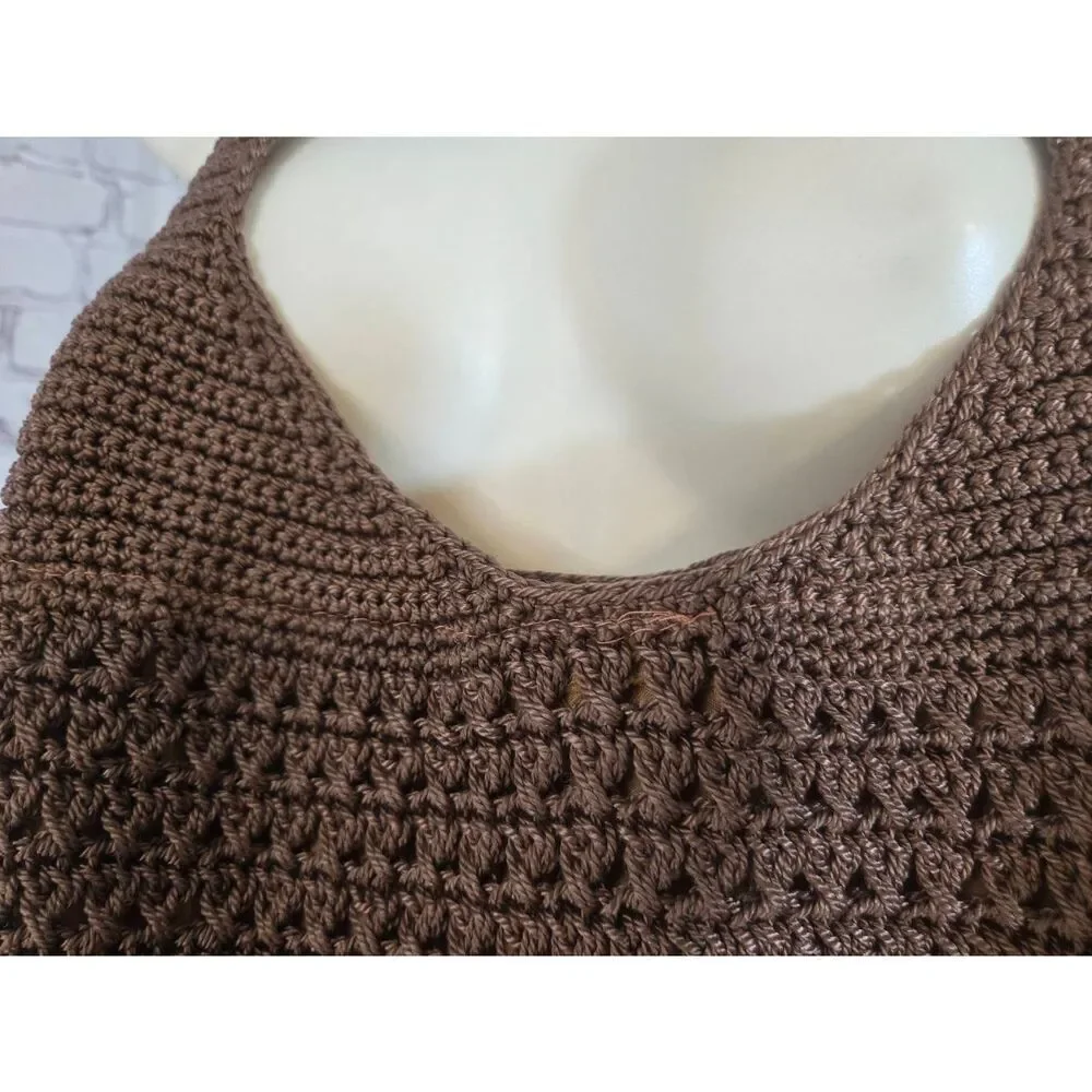 La Rue Womens Brown Crotcheted Hobo Shoulder Bag